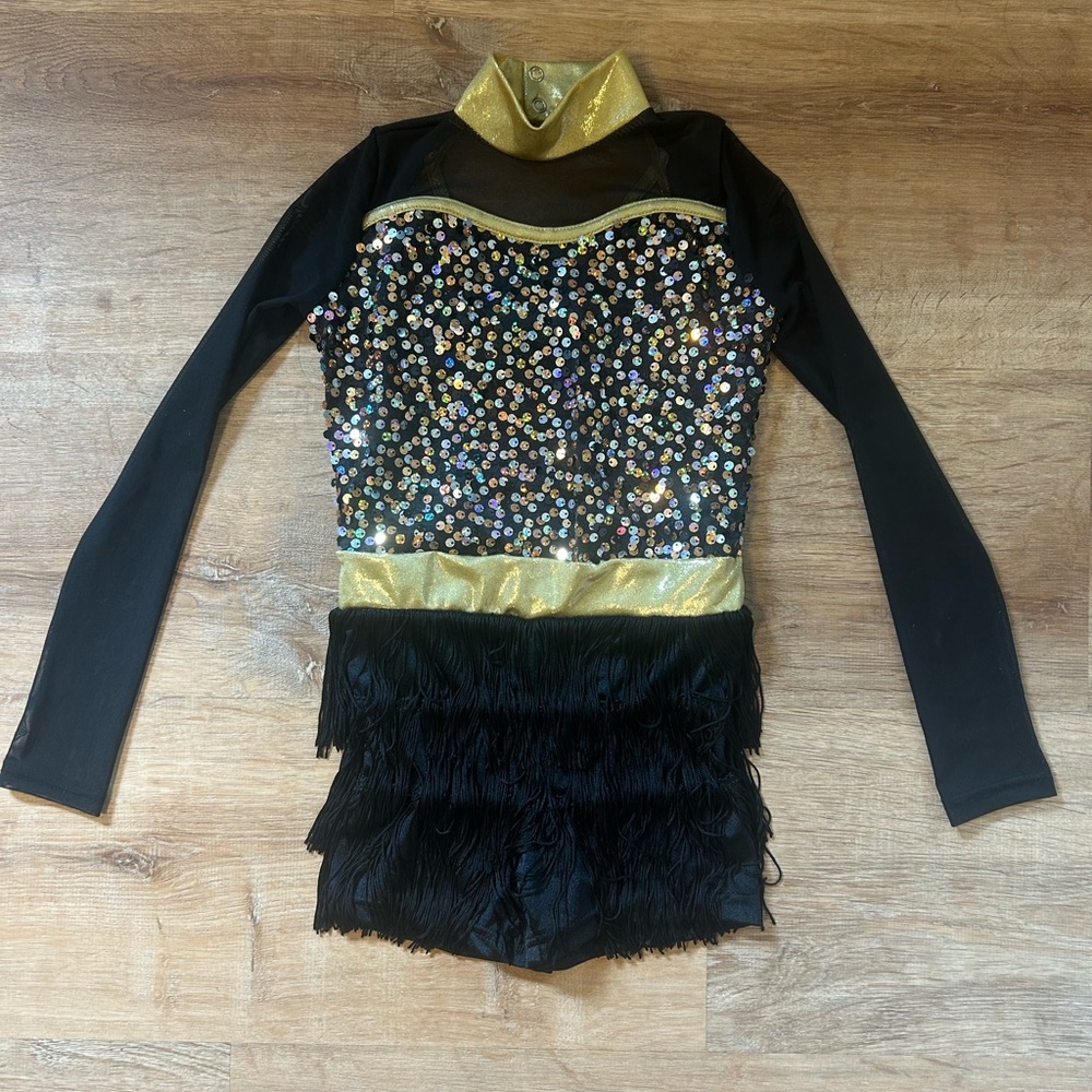 Weissman Black and Gold Sequin Kids Dance Costume